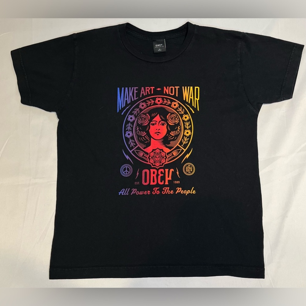 OBEY "MAKE LOVE NOT WAR" Black Crewneck Short Sleeve T-Shirt Women’s Medium